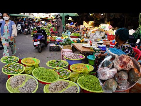 Street Market Vs Fish Market in Cambodia - Fresh Vegetable, Seafood, River Fish & Alive Fish
