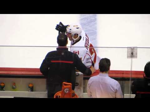 Jiri Hudler during pre-game warm-up at the Flames @ Senators hockey game
