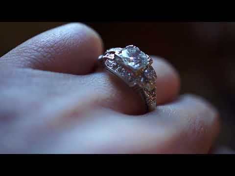 Antique Engagement Ring Art Deco  99 Round Brilliant Cut Diamond in 18k White Gold