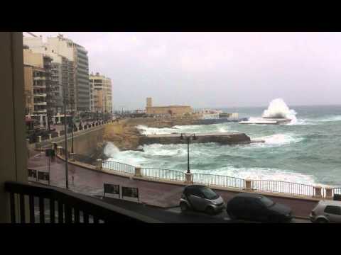 Biggest Waves Ever Sliema Malta March 2013