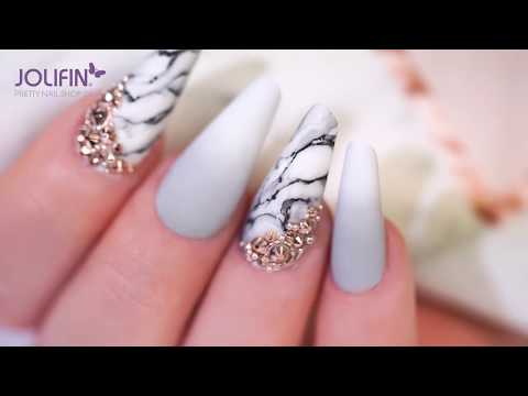 Nailart: „Marmor meets Roségold“ mit Jolifin Color-Ink & Jolifin LAVENI Perlen-Display - rosé-gold