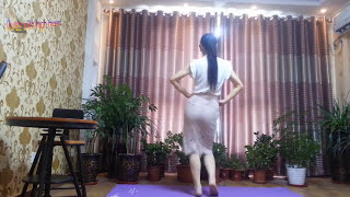 Stylish dress with slim feet, dancing with high heels