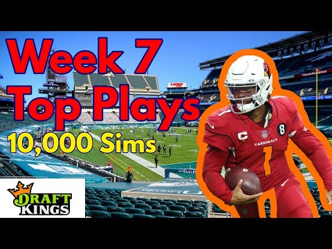 Top NFL DFS Plays Week 7 based on 10 000 simulations in Excel spreadsheet