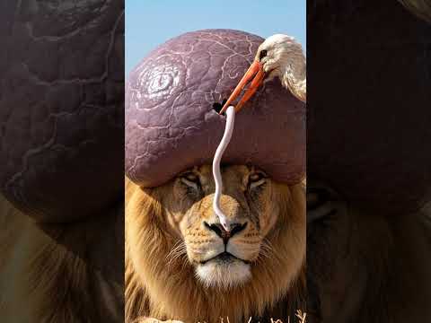 The lion was helped by the storks to escape from parasites.