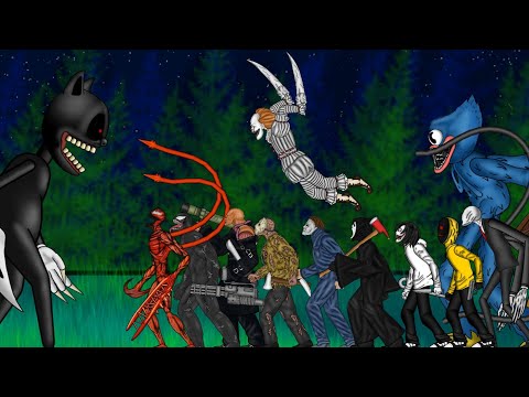 Cartoon Cat Vs Jason, Michael Myers,Ghost Face,Jeff,Slenderman,Hoodie,It,Venom,Carnage,Némesis,.....