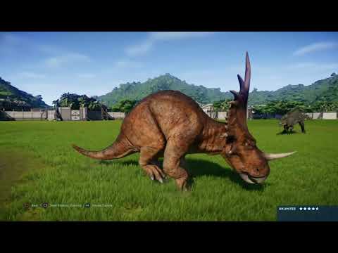 Jurassic World Evolution: Styracosaurus vs Carcharadontosaurus (Base Genome)