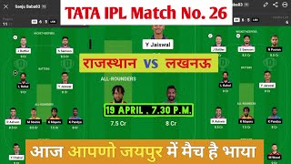 RR vs LKN dream11 team | Rajasthan royals vs Lucknow super giants match prediction Today.