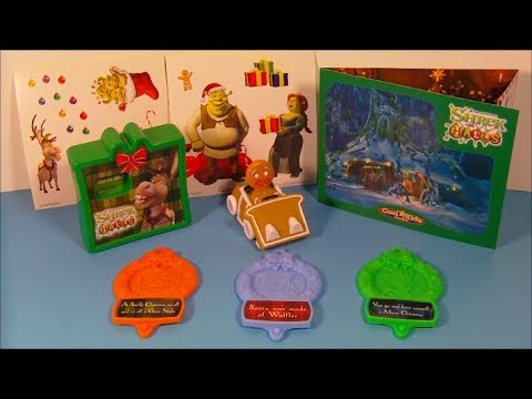 2009 SHREK THE HALLS FULL SET OF 4 HARDEE'S COLLECTIBLES VIDEO REVIEW