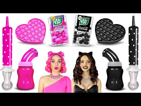 CHALLENGE: Cibo nero vs. cibo rosa| Mangiamo dolci di un solo colore per 24 ORE!| RATATA CHALLENGE