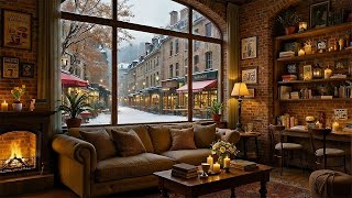 Beautiful Winter Coffee Shop ☕ Relaxing Jazz Piano & Fireplace Ambience for Study, Work & Focus ✨