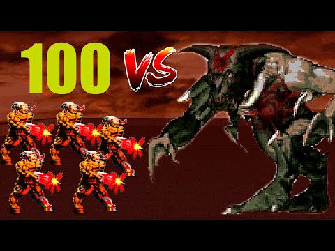 Icon of Sin (Titan) vs 100 Cyberdemons  - DOOM Classic Monster Infighting