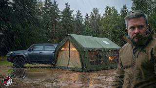 Camping in Heavy Rain with a Futuristic Air Frame Tent