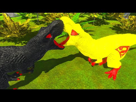 SUPERMAN T-REX vs CAPTAIN AMERICA SPINOSAURUS vs DARK T-REX DEATH RUN - Animal Revolt Battle Simulat
