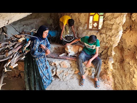 The Taybeh family and their dog travel to the cave to get a gas stove.