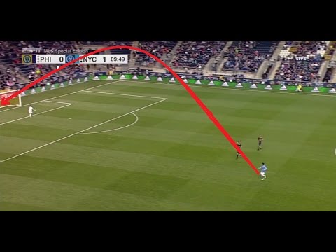 David Villa scores an incredible goal from 50 yards away