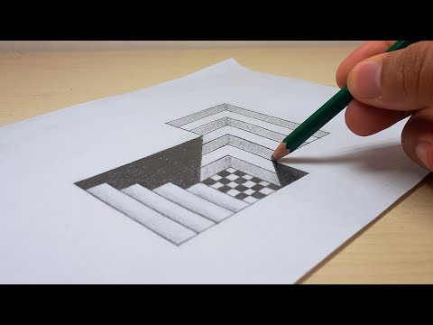 How to Draw 3D steps in the hole. easy 3d drawing. 3d trick art #3ddrawing #art #tricks