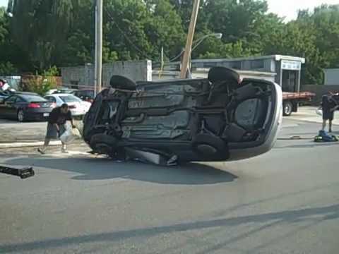 Car Flips on Martin Street in Lowell