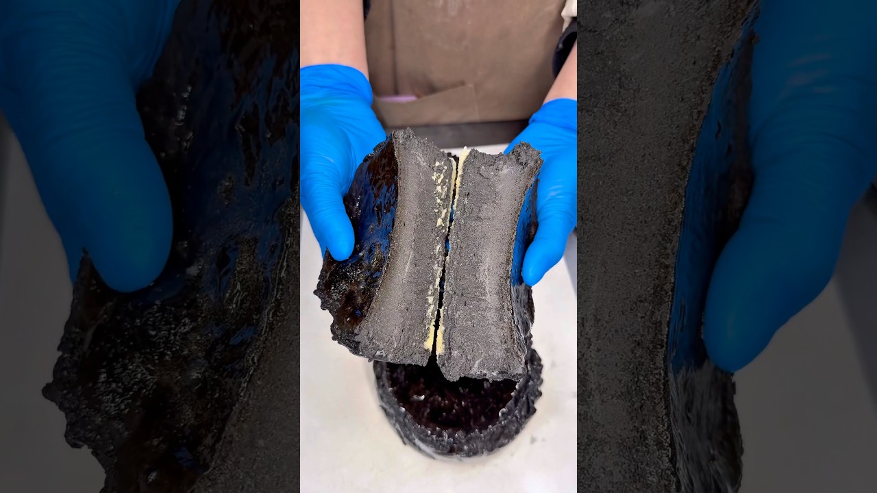 色んなチーズケーキを販売する洋菓子店の珍しい漆黒のチーズケーキ。竹炭とブラックココア入りで濃厚な食感があり上品な味わい。