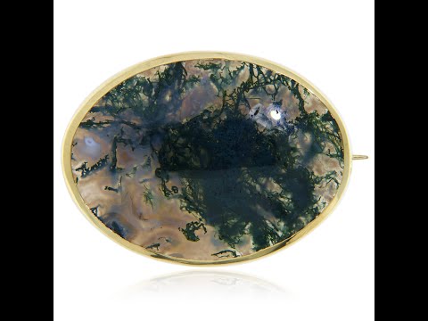 Brosa Aur Galben 14 k Agat de Muschi Natural - Natura si Armonie