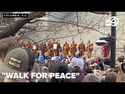 Hundreds flock to see Buddhist monks during 'Walk for Peace' through South Carolina