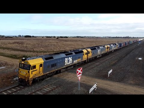 Drone Footage Of 7902V Mildura Freight Train At Gheringhap With Bl26 Bl27 Bl30 (1/7/22)