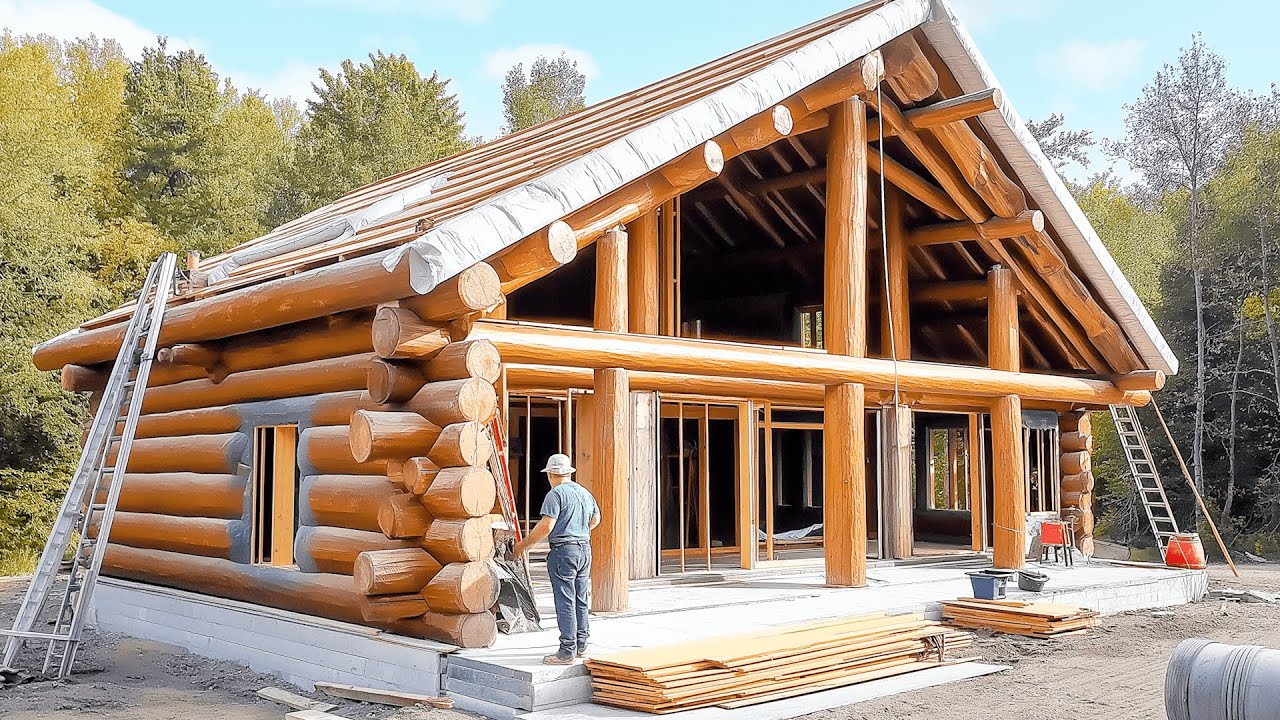 Father Builds Amazing Log House for his Family | Start to Finish by @loginnature8516