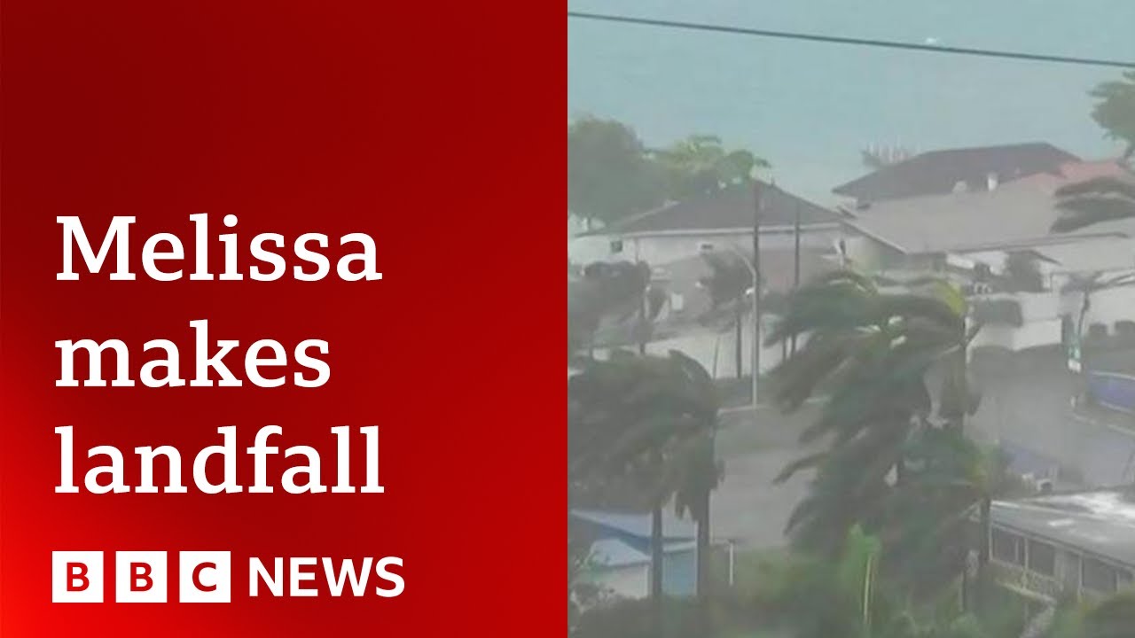Hurricane Melissa makes landfall in Jamaica with violent 185 mph winds | BBC News facade placeholder