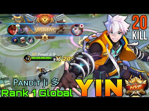 MANIAC + 20 Kills Yin Knockout All Enemy! - Top 1 Global Yin by Pᴀɴᴅiᴛ Ji 多 - Mobile Legends