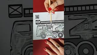 International Firefighters Day. Tactile representation of a fire truck made with  acrylic paint.
