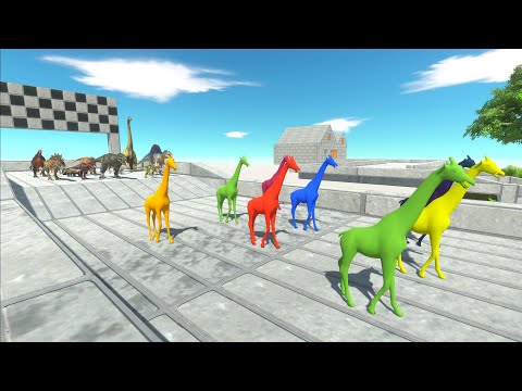 Chase Race To eat Neon Giraffe Aliens - Animal Revolt Battle Simulator