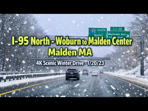 🚗 I-95 North - Woburn to Malden Center Malden MA | 4K Scenic Winter Drive - 1/20/23