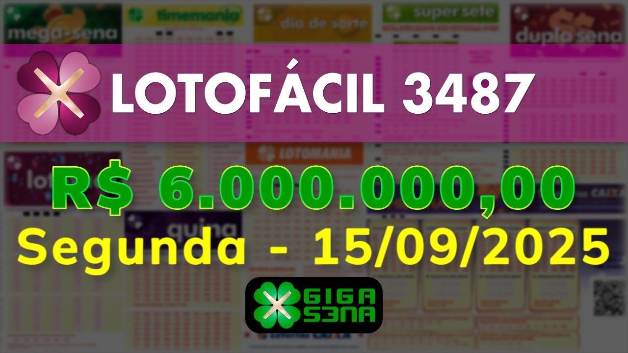 Resultado da Lotofácil 3487, Segunda-feira, 15/09/2025 | GIGA-SENA