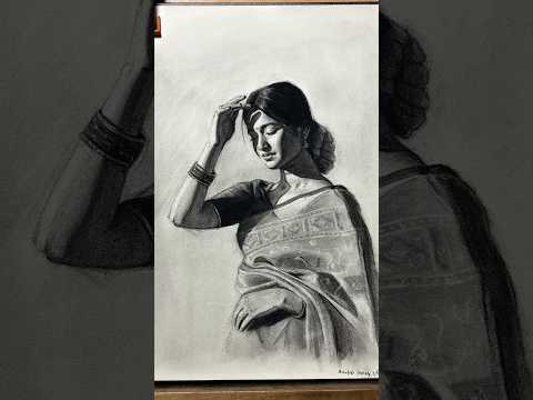 Realistic Portrait Drawing Of Woman In Saree | Charcoal Drawing #charcoal #pencildrawing #portrait