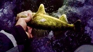 Late Night Ice Fishing - Catching Walleye At Night!