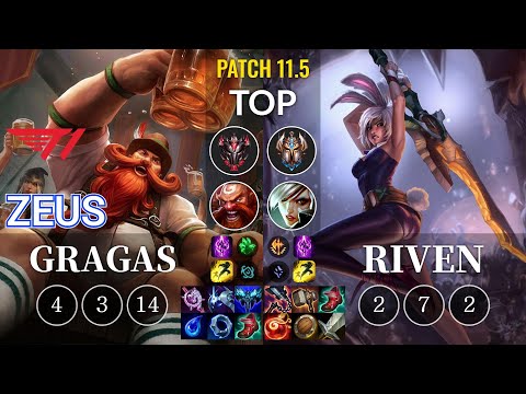 T1 Zeus Gragas vs Riven Top - KR Patch 11.5