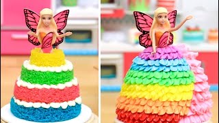 Fancy Tiny Barbie Cake - Beautiful Doll Pink and Rainbow Cake Decorating Idea