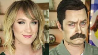 Woman uses makeup to magically transform herself into Ron Swanson