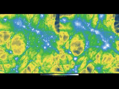 Illustris TNG Simulation of cosmos gas density evolution (comparison with Illustris 1)