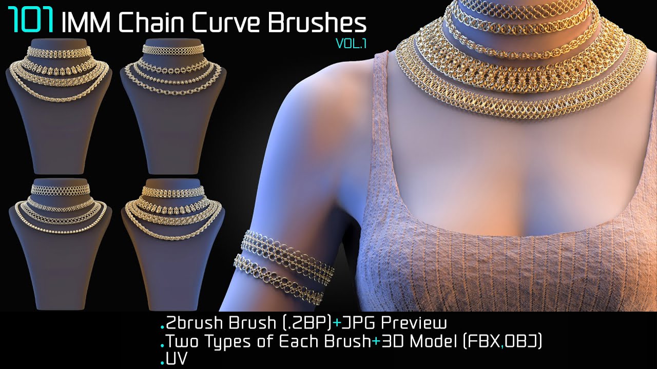 101 IMM Chain Curve Brushes for ZBrush-Vol-1 3D Model