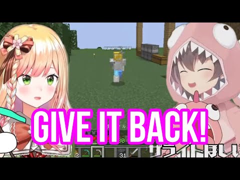 Momosuzu Nene Run Away With Matsuri's Netherite Pickaxe | Minecraft [Hololive/Eng Sub]