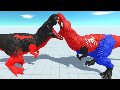 BATMAN T-REX vs SPIDERMAN T-REX DEATH RUN - Animal Revolt Battle Simulator