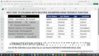 How to Split Text to Columns in Excel with Multiple Delimiters using TEXTSPLIT in Excel Formula