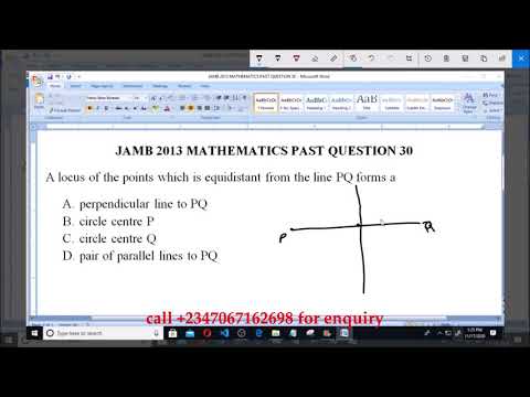 JAMB 2013 MATHEMATICS PAST QUESTION 30 Locus of a Point