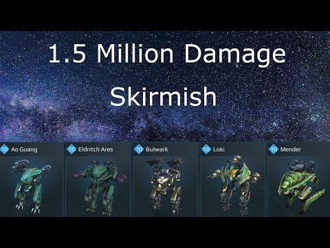 War Robots Ao Guang, Eldritch Ares, Bulwark, Loki, and Mender Skirmish.