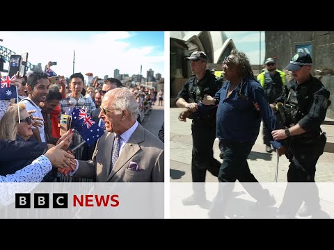 Video | Aboriginal protester arrested as crowds greet King and Queen on Sydney tour | BBC News