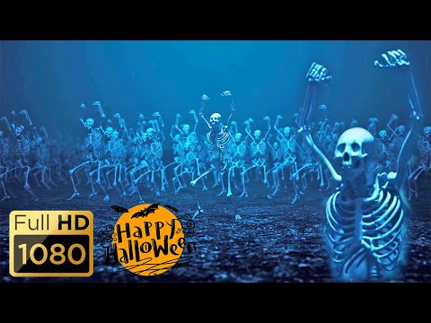 HALLOWEEN VJ LOOP PARTY BACKGROUND - Dancing Skeletons. Ghost. Scary Video. Halloween  (No Sounds)