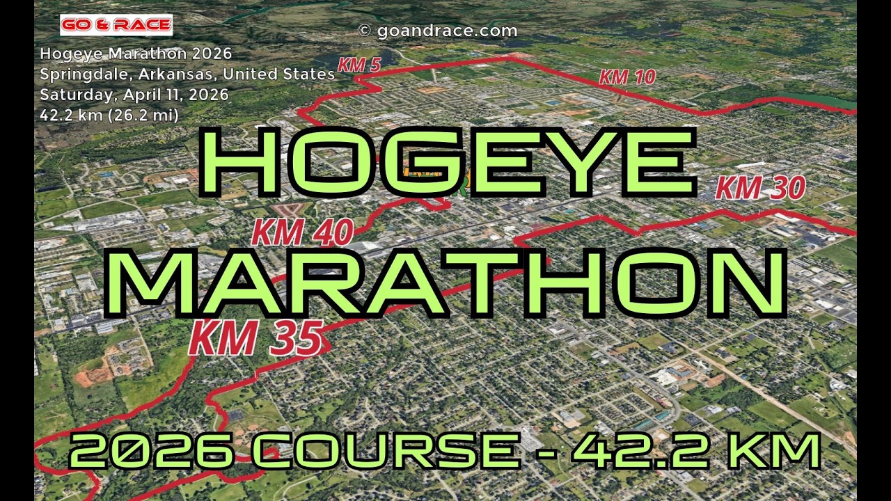 Hogeye Marathon 2026: 3D Video Course Map | 42.2 km - Springdale