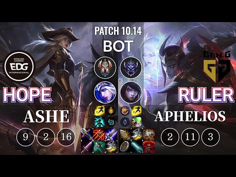 EDG Hope Ashe vs GEN Ruler Aphelios Bot - KR Patch 10.14
