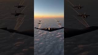 F-35s Escorting the B-2 Spirit #FighterJets #Defense #Aviation