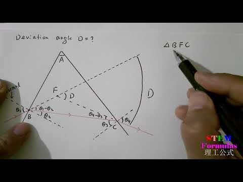 Part of a video titled Optics: prism: how to calculate the deviation angle - YouTube